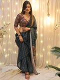 Beautiful Teal Blue Digital Printed Crepe Saree With Blouse