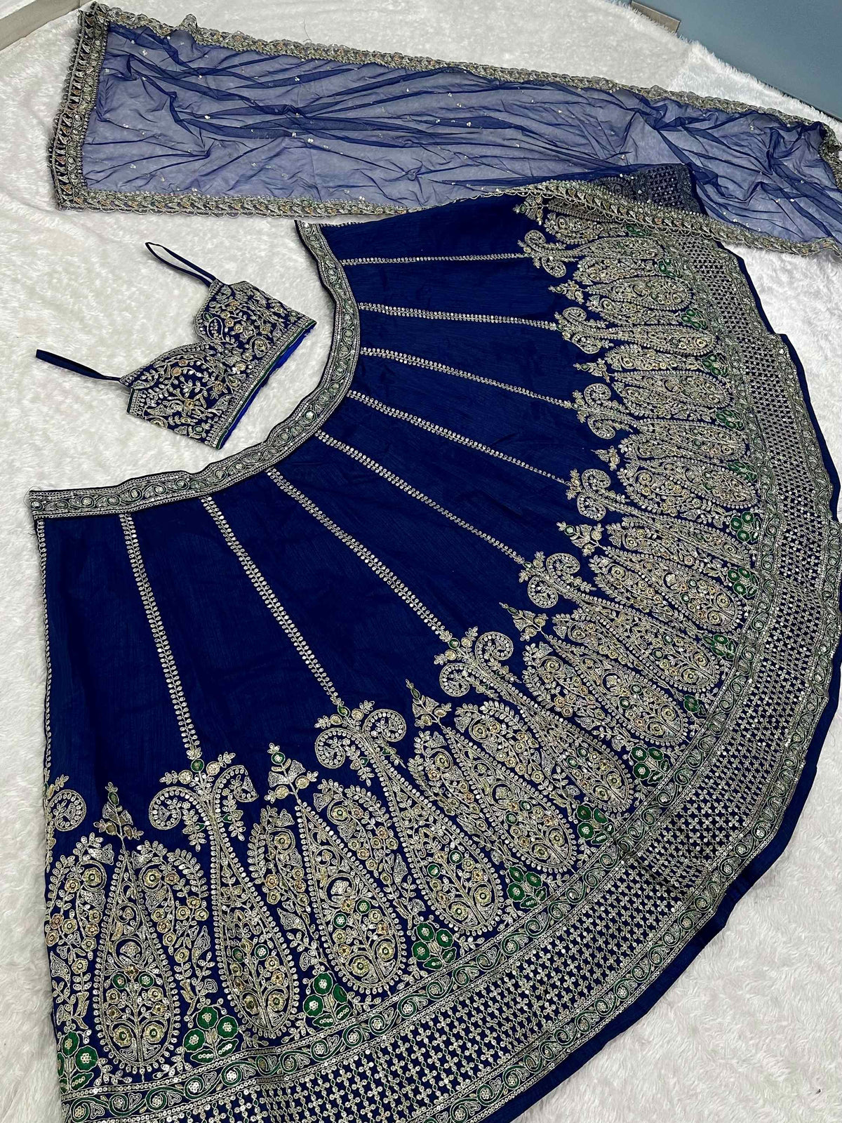 Glowing Blue Sequins Work Silk Wedding Wear Lehenga Choli