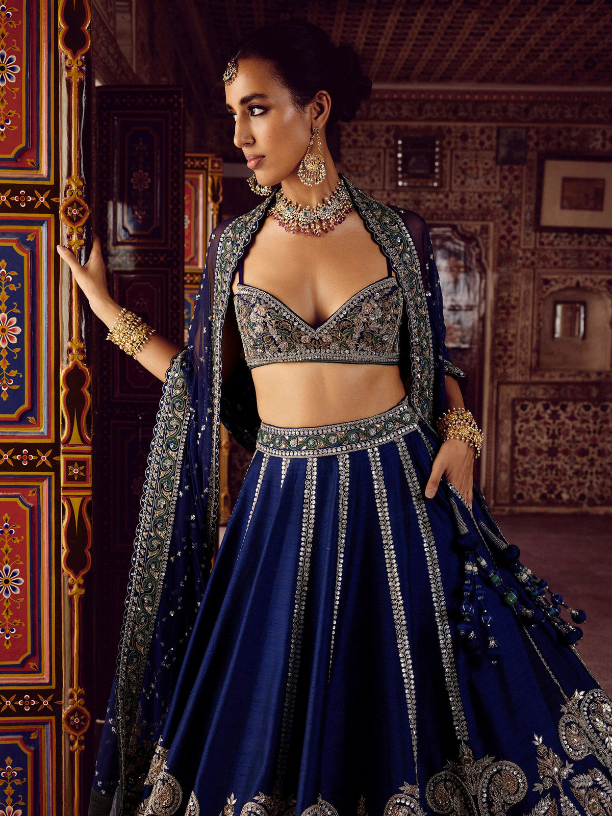 Glowing Blue Sequins Work Silk Wedding Wear Lehenga Choli