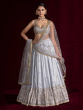 Graceful Grey Embroidered Silk Reception Wear Lehenga Choli