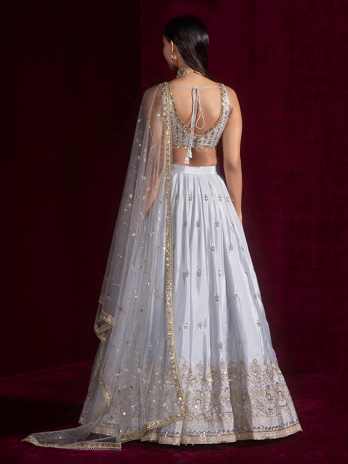 Graceful Grey Embroidered Silk Reception Wear Lehenga Choli