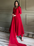 Awesome Red Thread Work Georgette Event Wear Anarkali Pant Suit