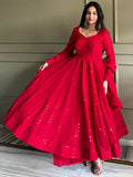 Awesome Red Thread Work Georgette Event Wear Anarkali Pant Suit
