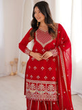 Beautiful Red Dori Embroidered Georgette Wedding Wear Sharara Suit