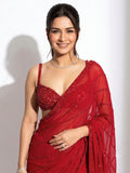 Glamorous Red Sequins Georgette Reception Wear Saree With Blouse