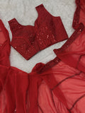 Glamorous Red Sequins Georgette Reception Wear Saree With Blouse