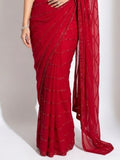 Glamorous Red Sequins Georgette Reception Wear Saree With Blouse