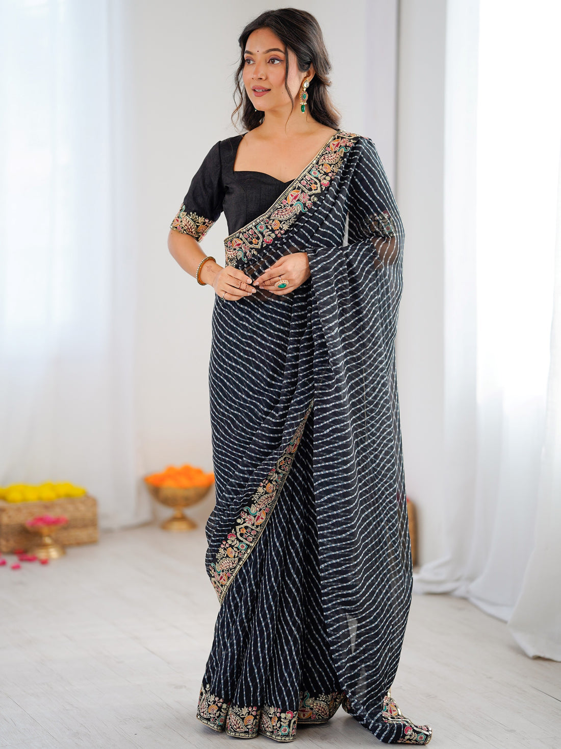Fantastic Black Embroidered Georgette Festival Wear Saree With Blouse