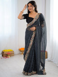 Fantastic Black Embroidered Georgette Festival Wear Saree With Blouse