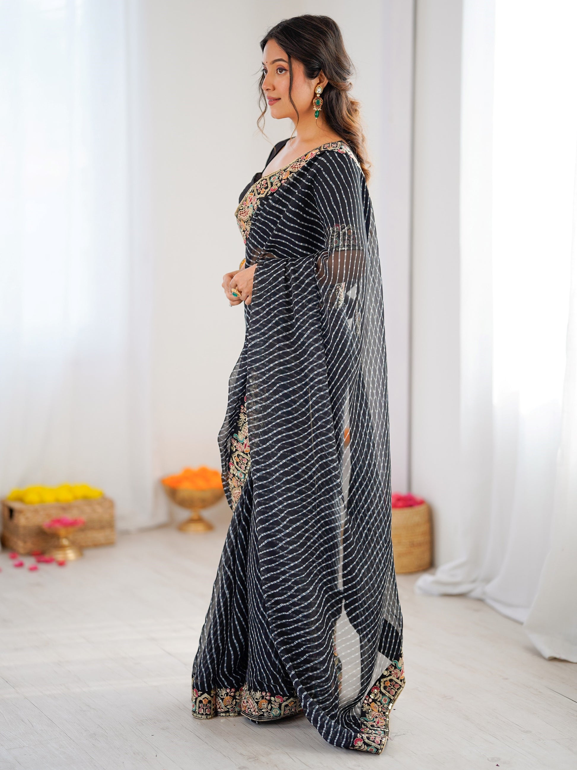 Fantastic Black Embroidered Georgette Festival Wear Saree With Blouse