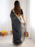 Fantastic Black Embroidered Georgette Festival Wear Saree With Blouse