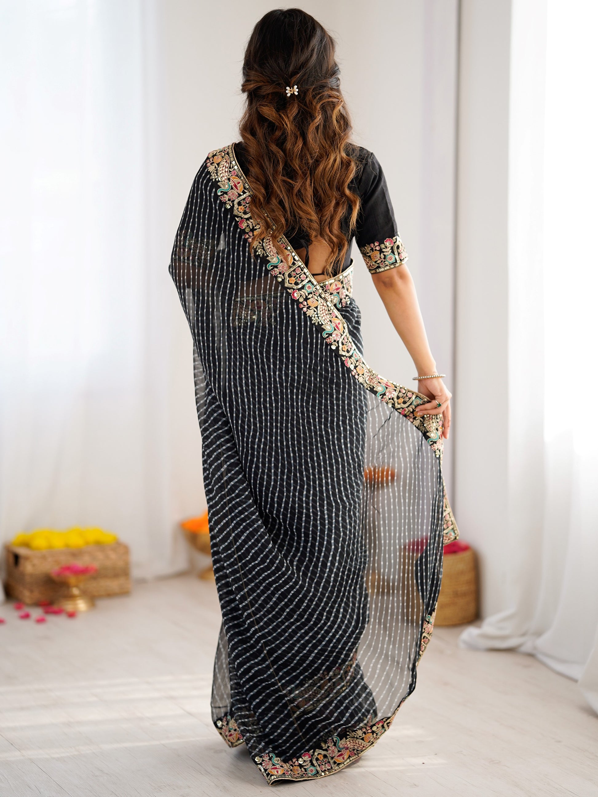 Fantastic Black Embroidered Georgette Festival Wear Saree With Blouse