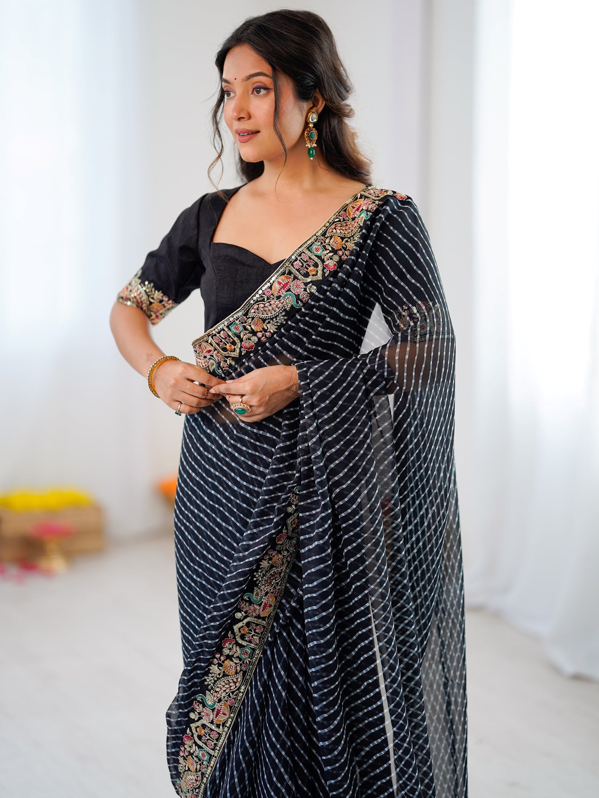 Fantastic Black Embroidered Georgette Festival Wear Saree With Blouse