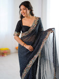 Fantastic Black Embroidered Georgette Festival Wear Saree With Blouse