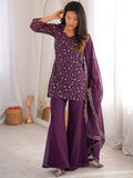 Gorgeous Purple Sequins Silk Festival Wear Pant Suit With Dupatta