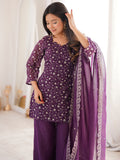 Gorgeous Purple Sequins Silk Festival Wear Pant Suit With Dupatta