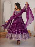 Glamorous Purple Embroidered Georgette Festive Anarkali Suit