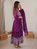 Glamorous Purple Embroidered Georgette Festive Anarkali Suit