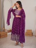 Glamorous Purple Embroidered Georgette Festive Anarkali Suit