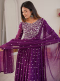 Glamorous Purple Embroidered Georgette Festive Anarkali Suit With Dupatta