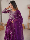 Glamorous Purple Embroidered Georgette Festive Anarkali Suit
