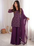 Gorgeous Purple Sequins Silk Festival Wear Pant Suit With Dupatta