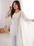 Charming White Embroidered Silk  Festival Wear Suit With Dupatta