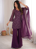Gorgeous Purple Sequins Silk Festival Wear Pant Suit With Dupatta