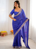 Awesome Blue Bandani Print Georgette Festival Wear Saree With Blouse