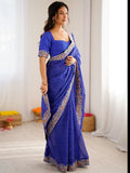 Awesome Blue Bandani Print Georgette Festival Wear Saree With Blouse