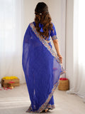 Awesome Blue Bandani Print Georgette Festival Wear Saree With Blouse