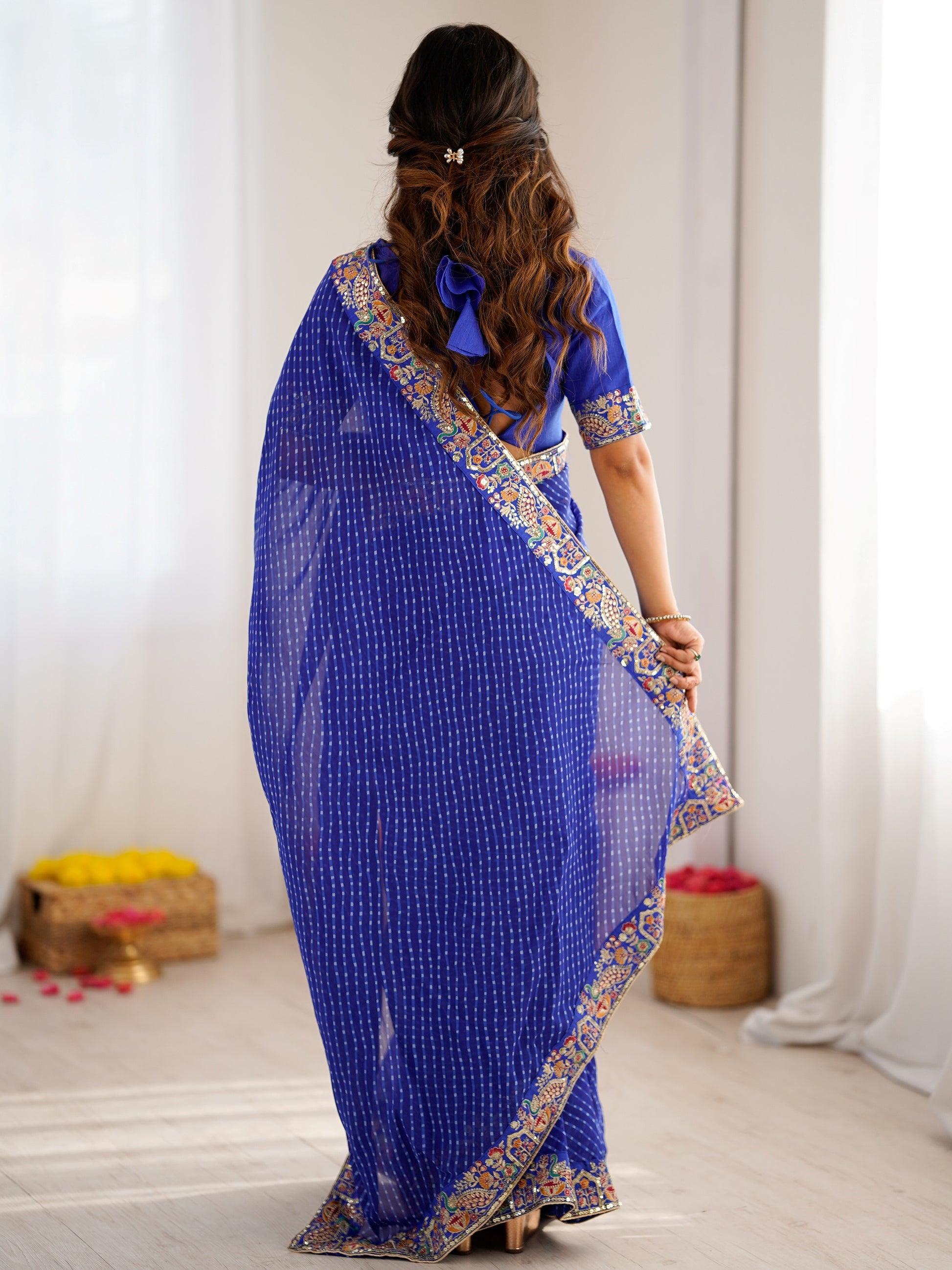 Awesome Blue Bandani Print Georgette Festival Wear Saree With Blouse