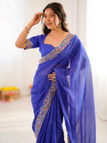 Awesome Blue Bandani Print Georgette Festival Wear Saree With Blouse