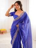 Awesome Blue Bandani Print Georgette Festival Wear Saree With Blouse