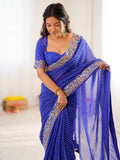 Awesome Blue Bandani Print Georgette Festival Wear Saree With Blouse