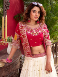 Graceful Off-White Thread Work Silk Designer Lehenga Choli With Koti
