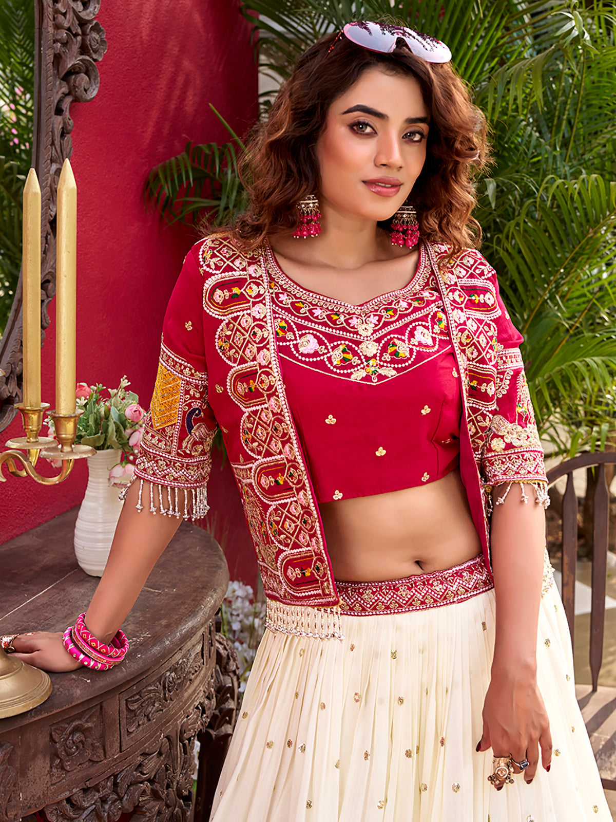 Graceful Off-White Thread Work Silk Designer Lehenga Choli With Koti