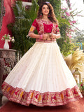 Graceful Off-White Thread Work Silk Designer Lehenga Choli With Koti
