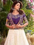Rich Off-White Thread Embroidered Silk Wedding Lehenga Choli With Koti