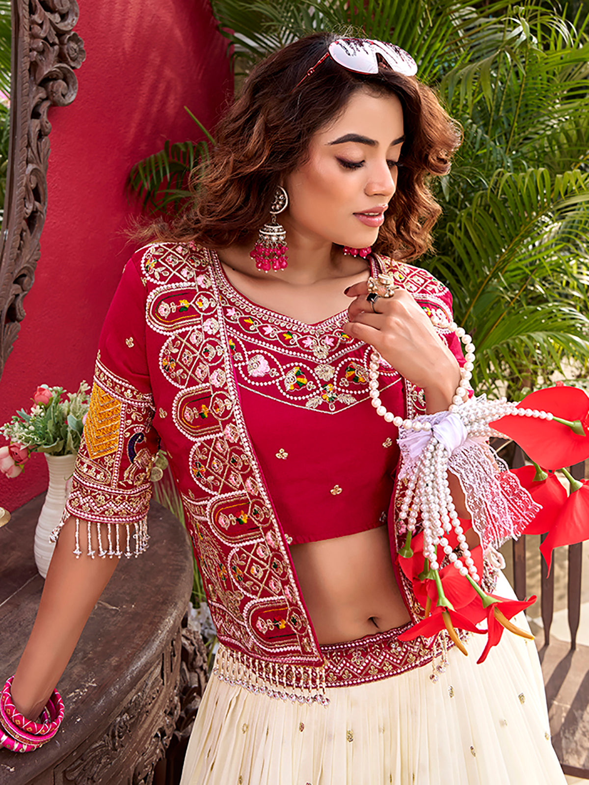 Graceful Off-White Thread Work Silk Designer Lehenga Choli With Koti