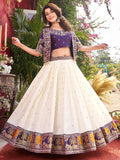 Rich Off-White Thread Embroidered Silk Wedding Lehenga Choli With Koti