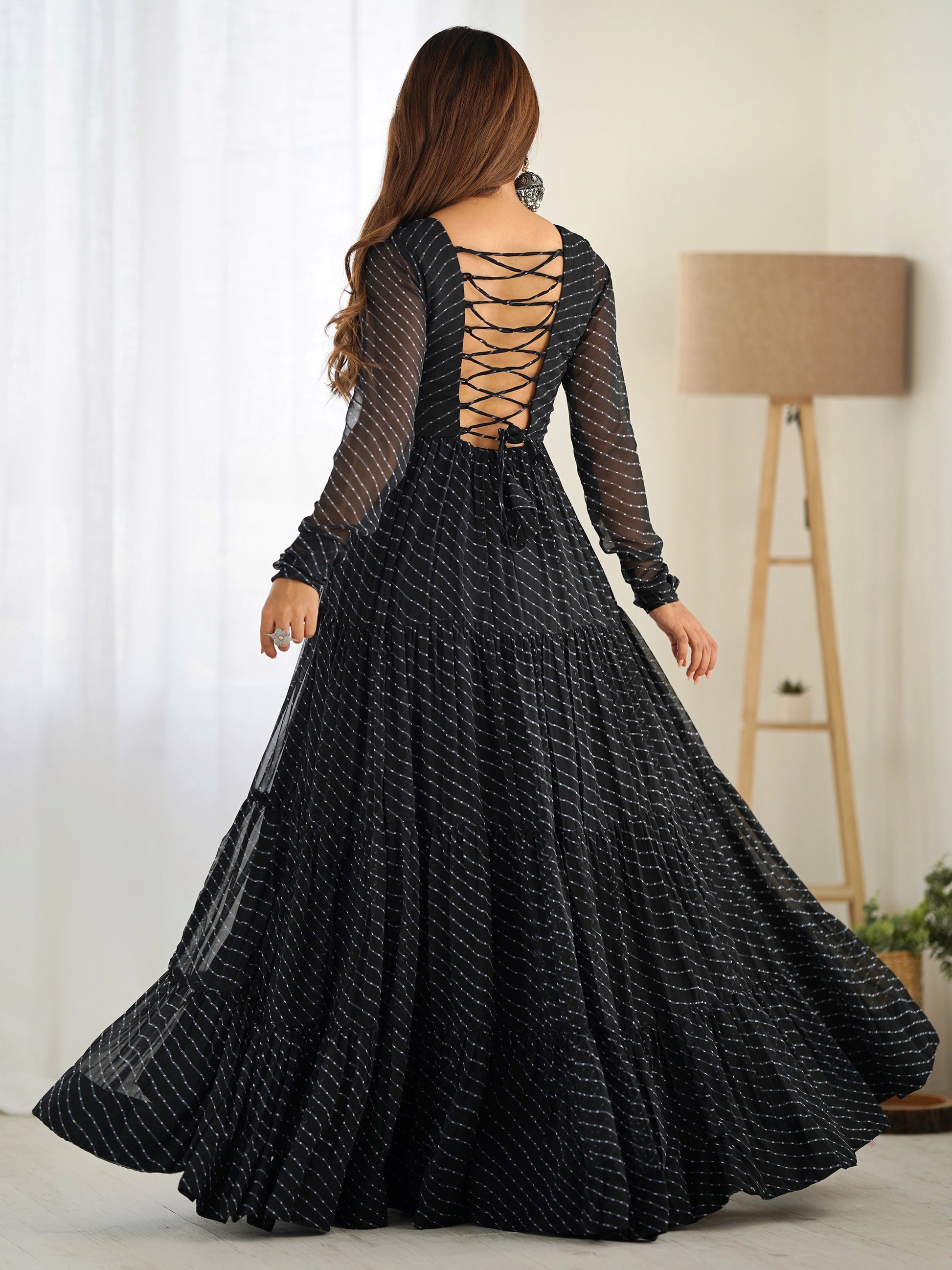 Enchanting Black Laheriya Printed Georgette Navratri Wear Gown
