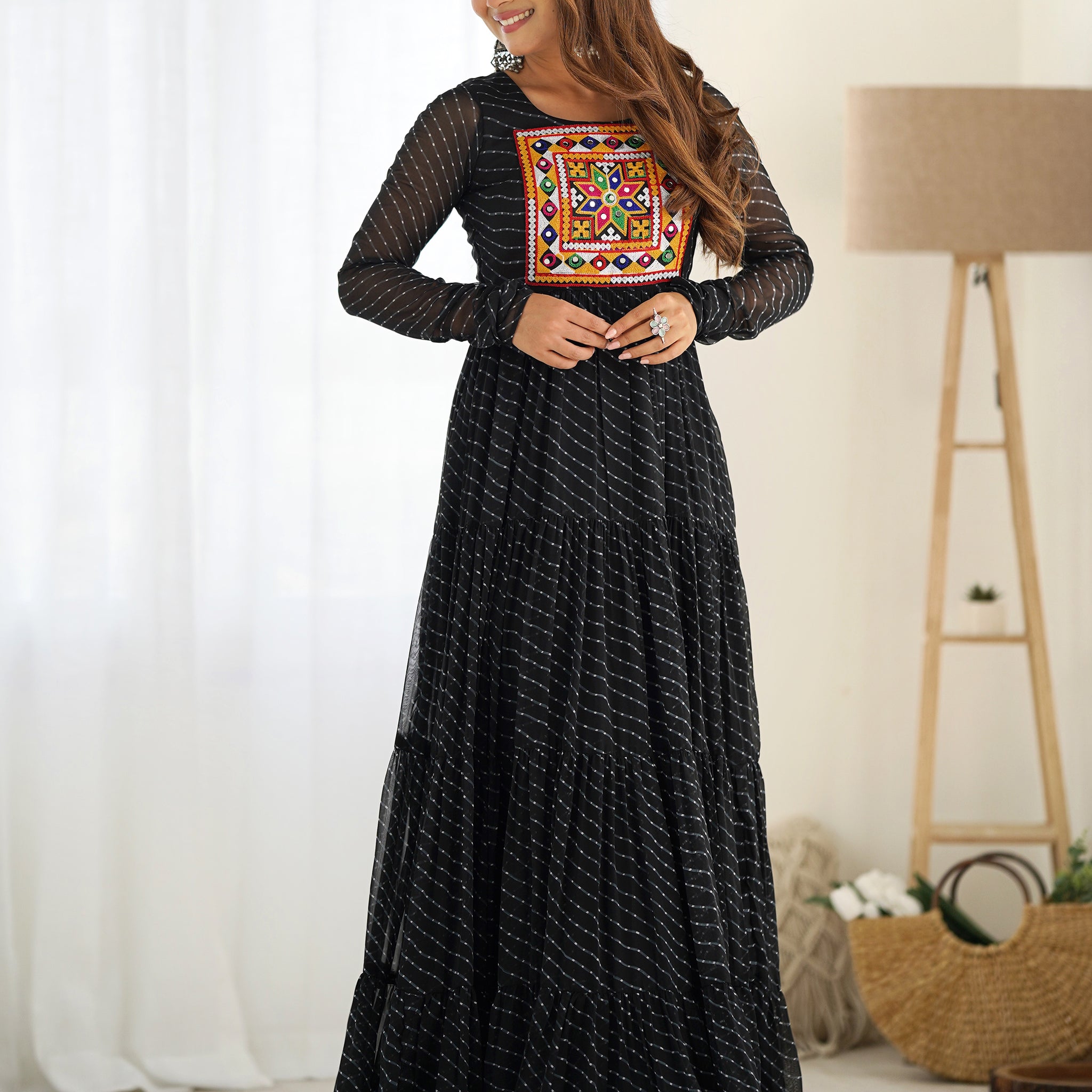 Enchanting Black Laheriya Printed Georgette Navratri Wear Gown