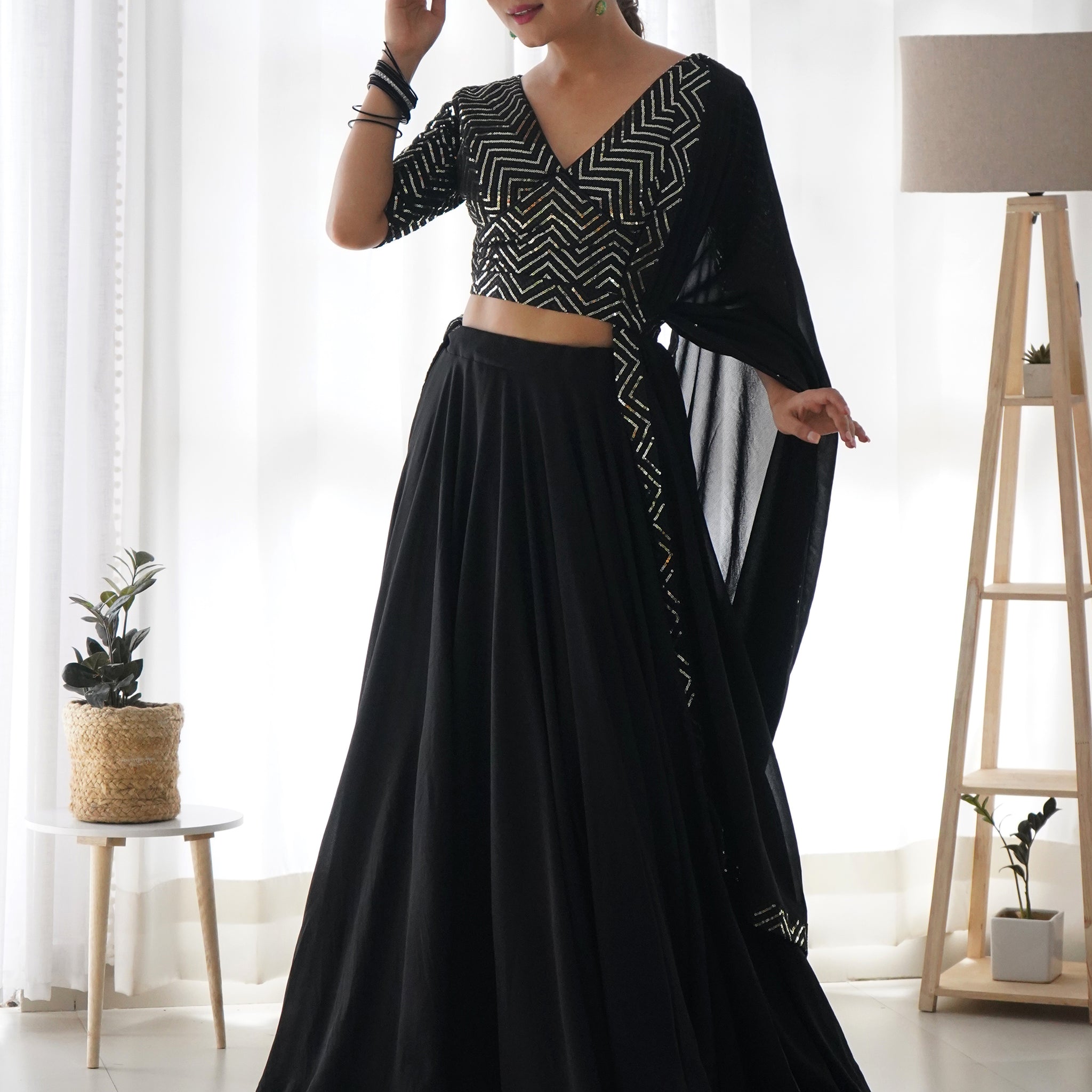 Gorgeous Black Georgette Festival Wear Lehenga Choli With Dupatta