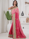 Exceptional Red Coding Work Chinon Festive Wear Saree With Blouse