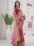 Exceptional Red Coding Work Chinon Festive Wear Saree With Blouse
