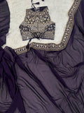Royal Purple Embroidered Silk Reception Wear Saree With Blouse