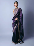Royal Purple Embroidered Silk Reception Wear Saree With Blouse