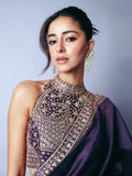 Royal Purple Embroidered Silk Reception Wear Saree With Blouse