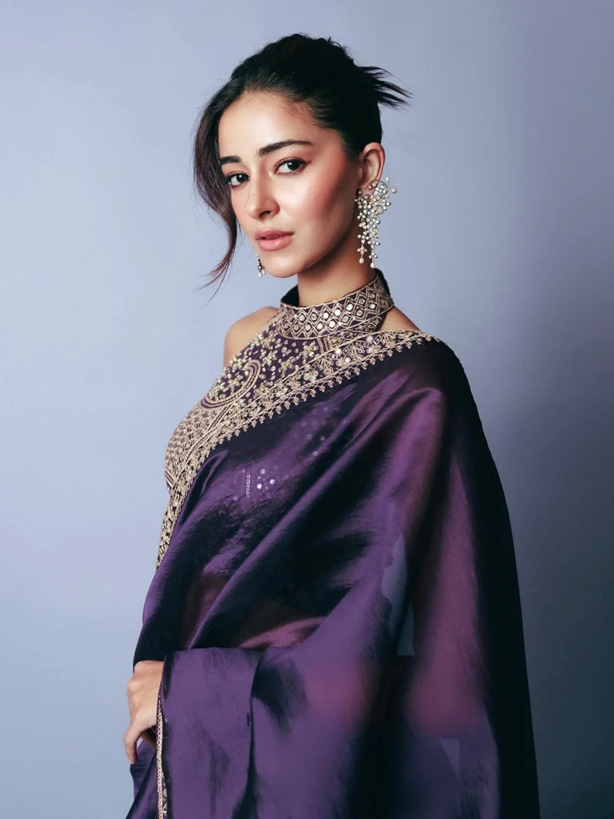 Royal Purple Embroidered Silk Reception Wear Saree With Blouse